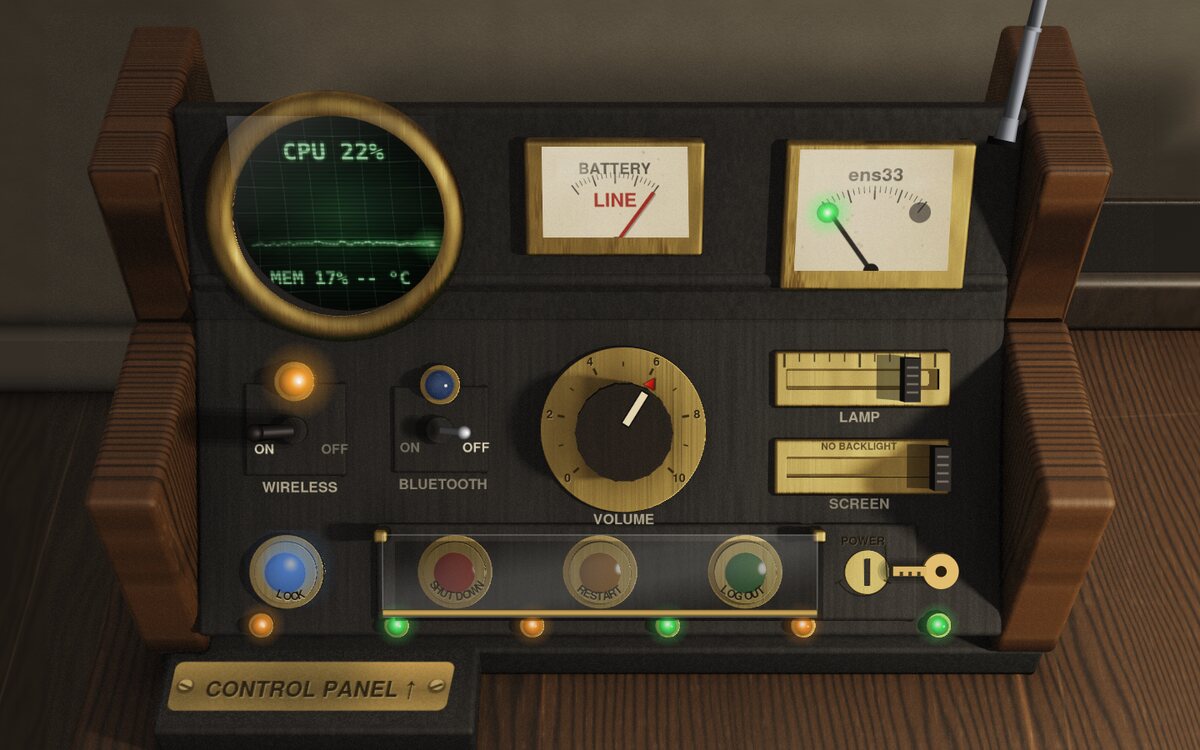 The Control Panel: meters, levers, the volume knob and the power keys