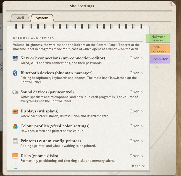 Shell Settings, System tab